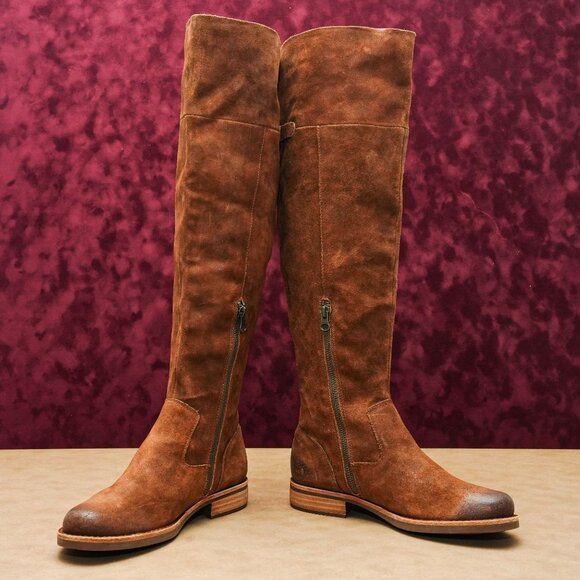 Kork Ease Women Addison OTK Brown Distress Suede Zip Tall Boots sz 8 - Picture 2 of 9